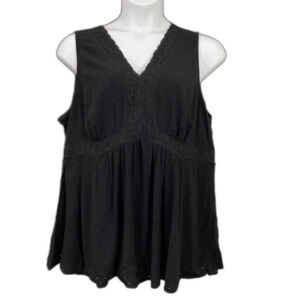 TORRID Sleeveless Eyelet V-Neck Women's Babydoll Blouse Top Size 3XL Black Fairy